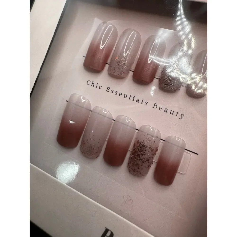 NWT Square Shape Medium Length Ombré & Glitter Beautiful Press-on Nails 24pc